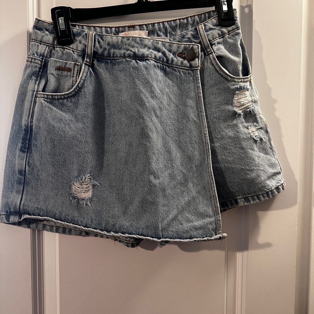 GB girls Light Blue Denim Skort with Distressed Trim